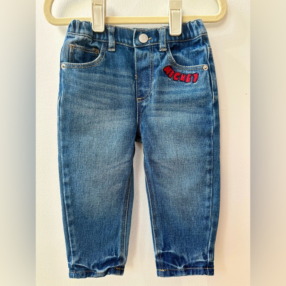 Zara Infant Baby boy Disney Mickey Mouse Jeans 9-12m Toddler embroidered toddler